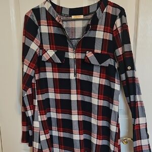 IKEA Red and Black Plaid Tunic Top